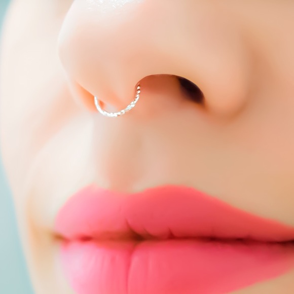 16G Gold, Silver, or Rose Gold Glitter Sparkle Shimmer Septum Ring Piercing Hoop - Picture 1 of 8